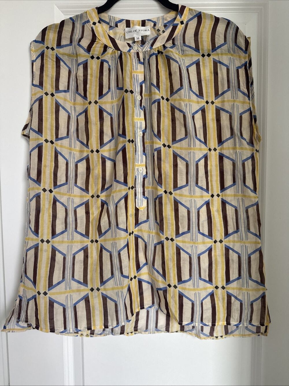 Chloé Stora Paris Sleeveless Silk Cotton Button Down Blouse Top Size 38 US M